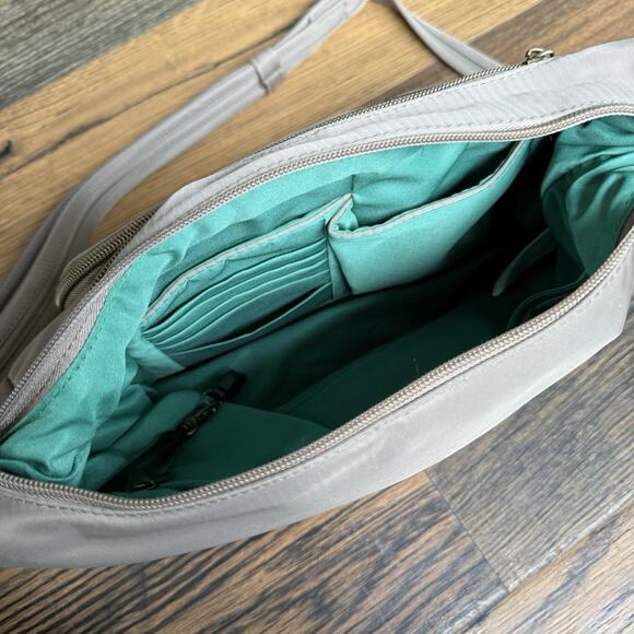 Travelon Anti-Theft Nylon Crossbody Purse Gray RFID Pockets Light Bag - Picture 6 of 10